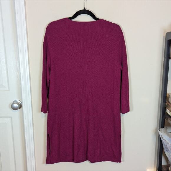 J.Jill Size M Wool Blend Burgundy Wine Long-Length Tunic Sweater 3/4 Sleeve - Picture 2 of 7